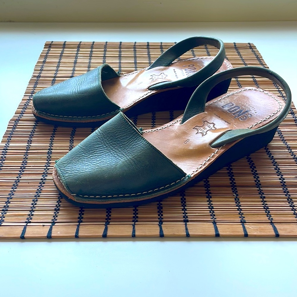 Pons Green Leather Slingback Sandals for Women
